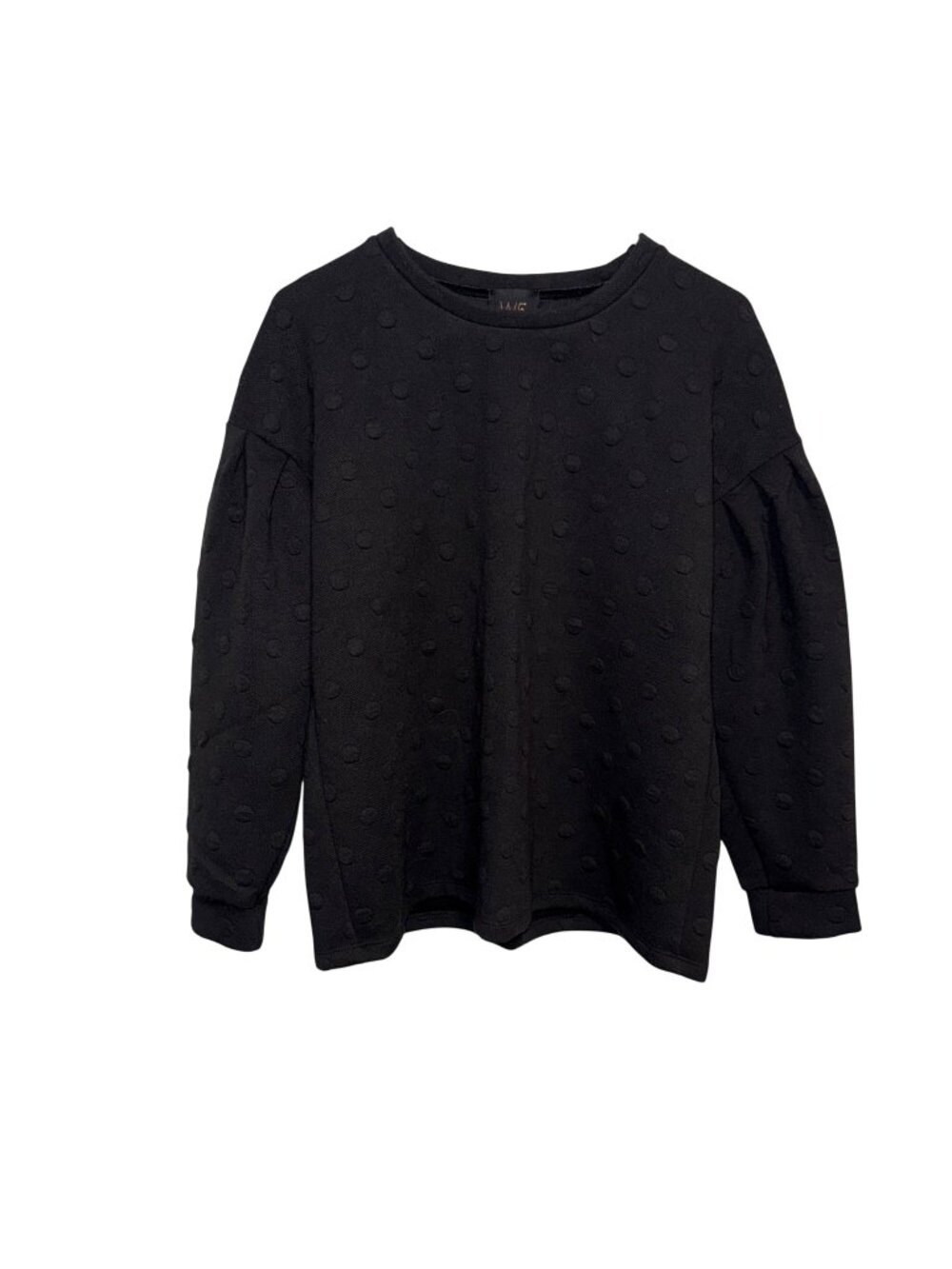 W5 Black Textured Polka Dot Puff Sleeve Sweater Top M